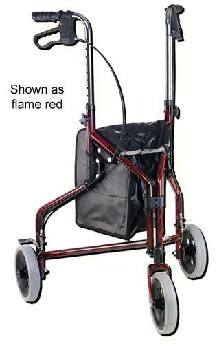 Rollator 3-Wheeled w/Pouch & Basket Loop Brake -Flame Red